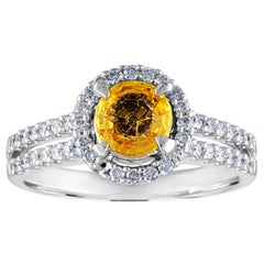 AGL Certified 0.84 Carat Round Yellow Sapphire Diamond Gold Ring