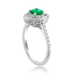 AGL Certified 0.87 Carat Round Emerald Diamond Gold Ring