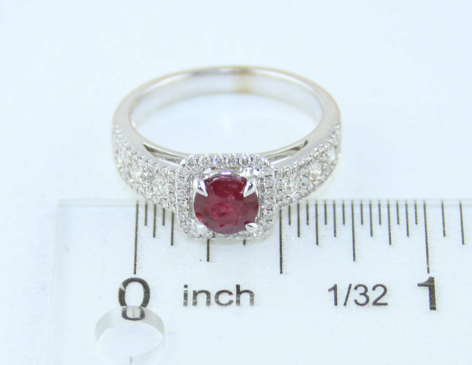 AGL Certified 0.87 Carat Round Ruby Diamond Gold Ring For Sale 4