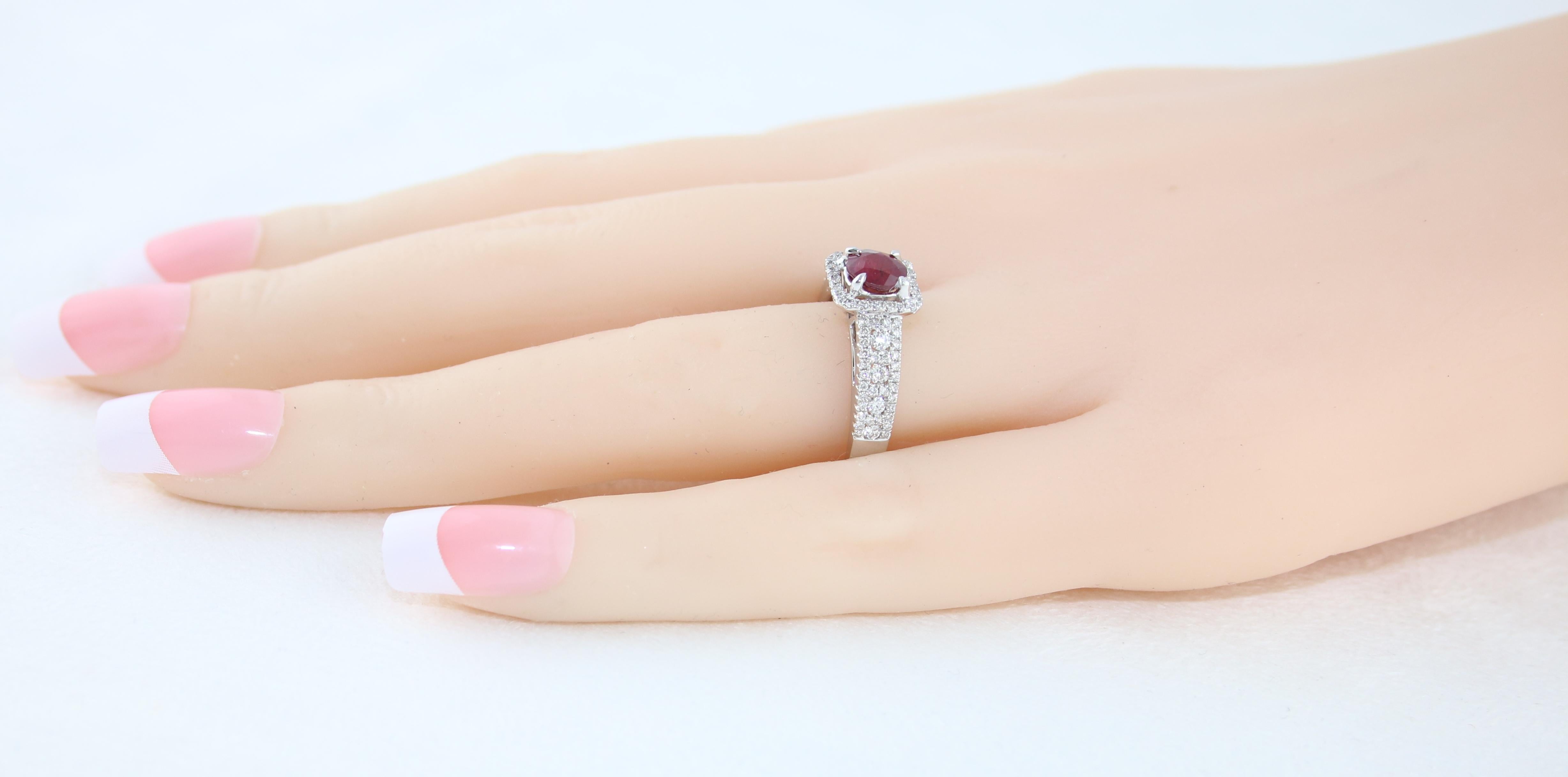 AGL Certified 0.87 Carat Round Ruby Diamond Gold Ring For Sale 1