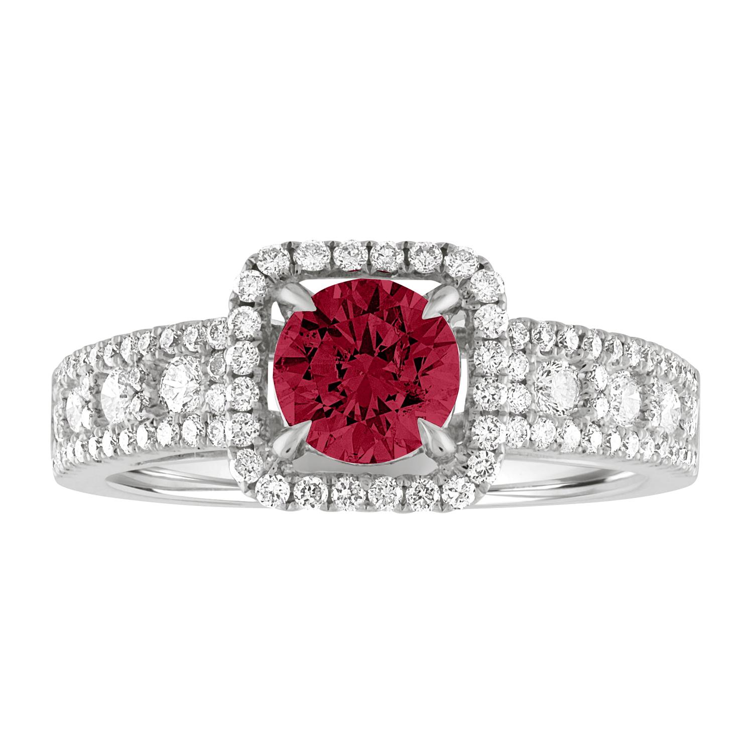 AGL Certified 0.87 Carat Round Ruby Diamond Gold Ring For Sale
