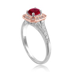 AGL Certified 0.88 Carat Round Ruby Diamond Gold Milgrain Ring