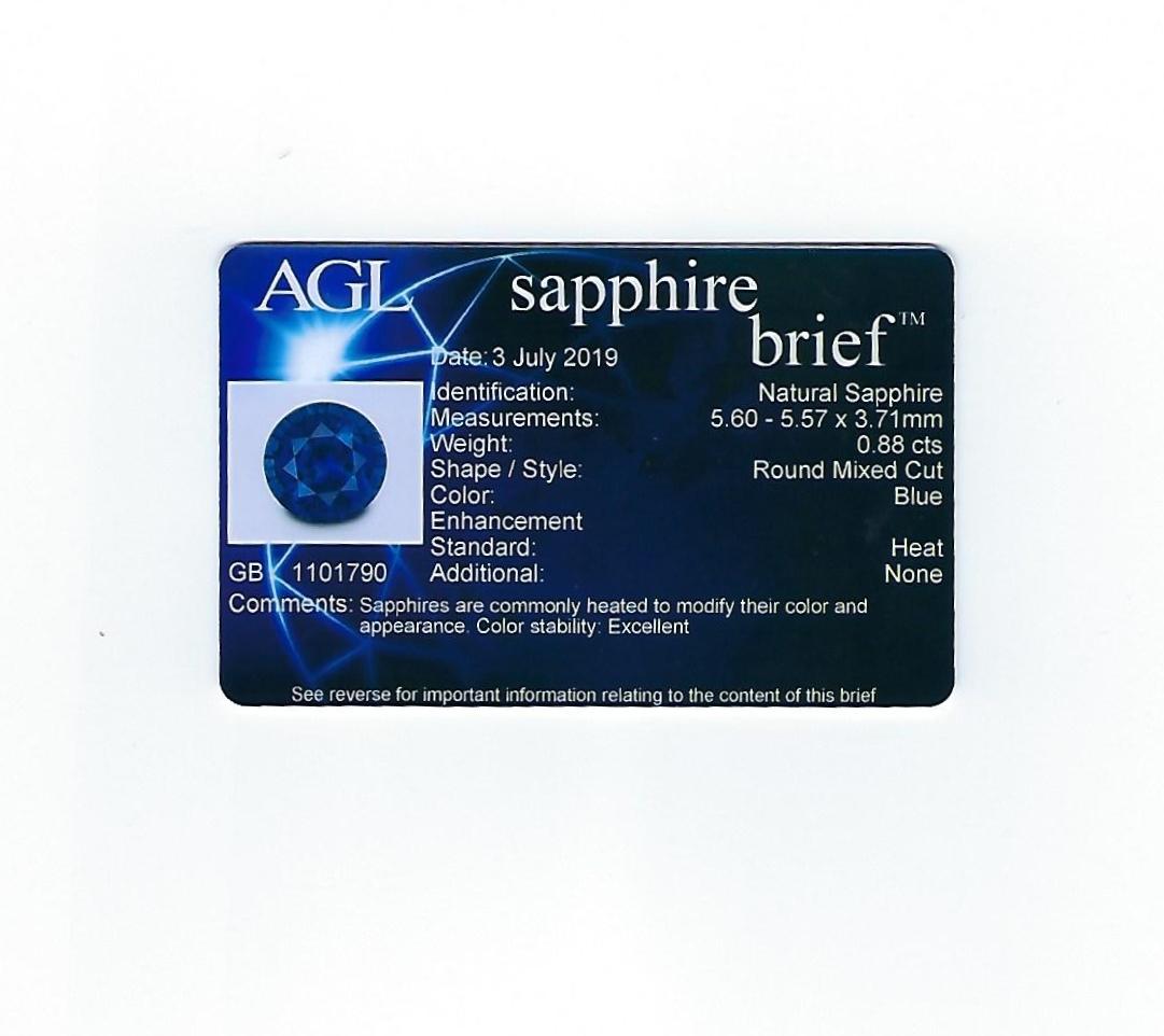 AGL Certified 0.88 Carat Round Sapphire Diamond Gold Ring en vente 3
