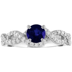 AGL Certified 0.88 Carat Round Sapphire Diamond Gold Ring