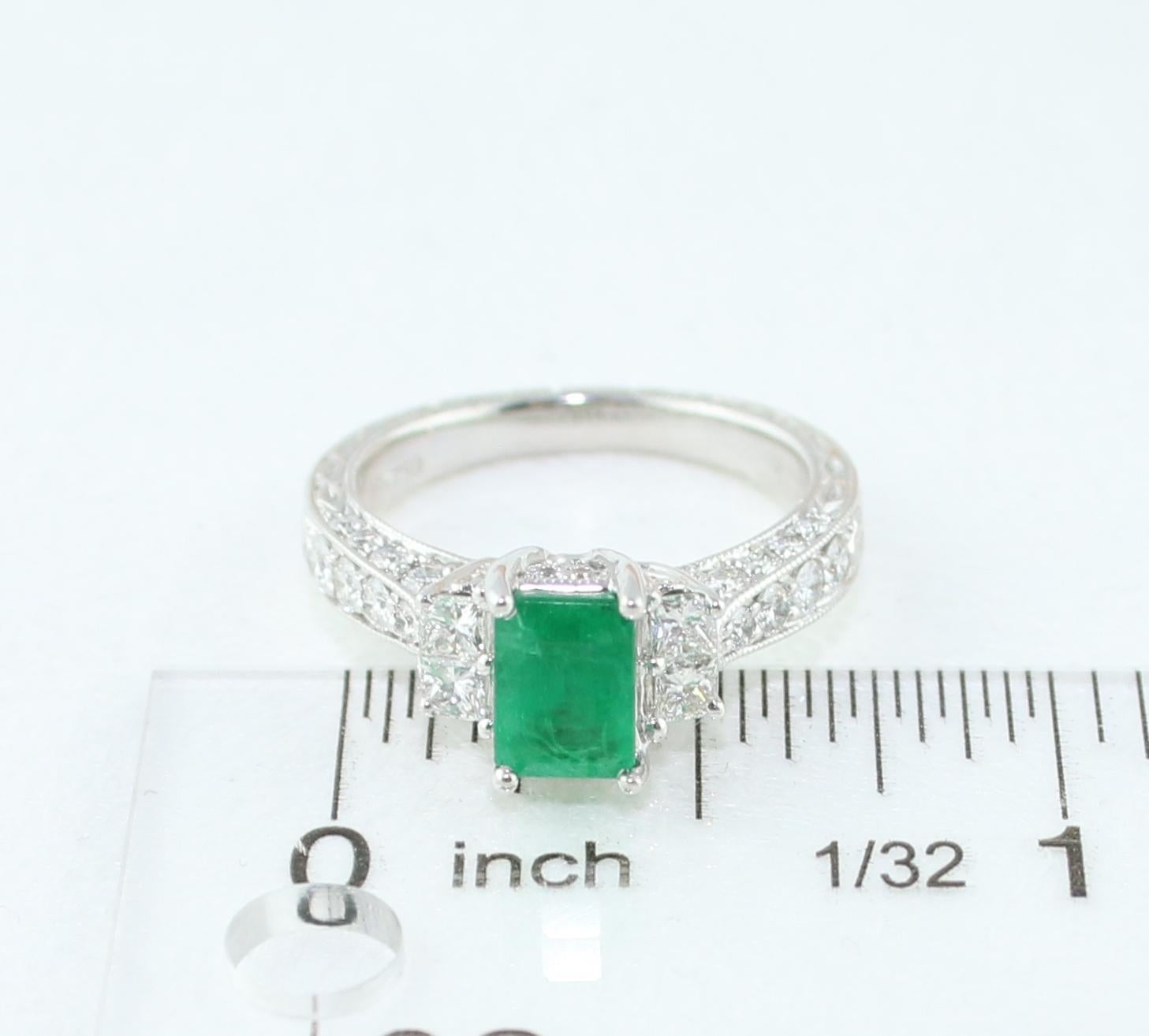 AGL Certified 0.89 Carat Emerald Diamond Gold Milgrain Filigree Ring For Sale 4