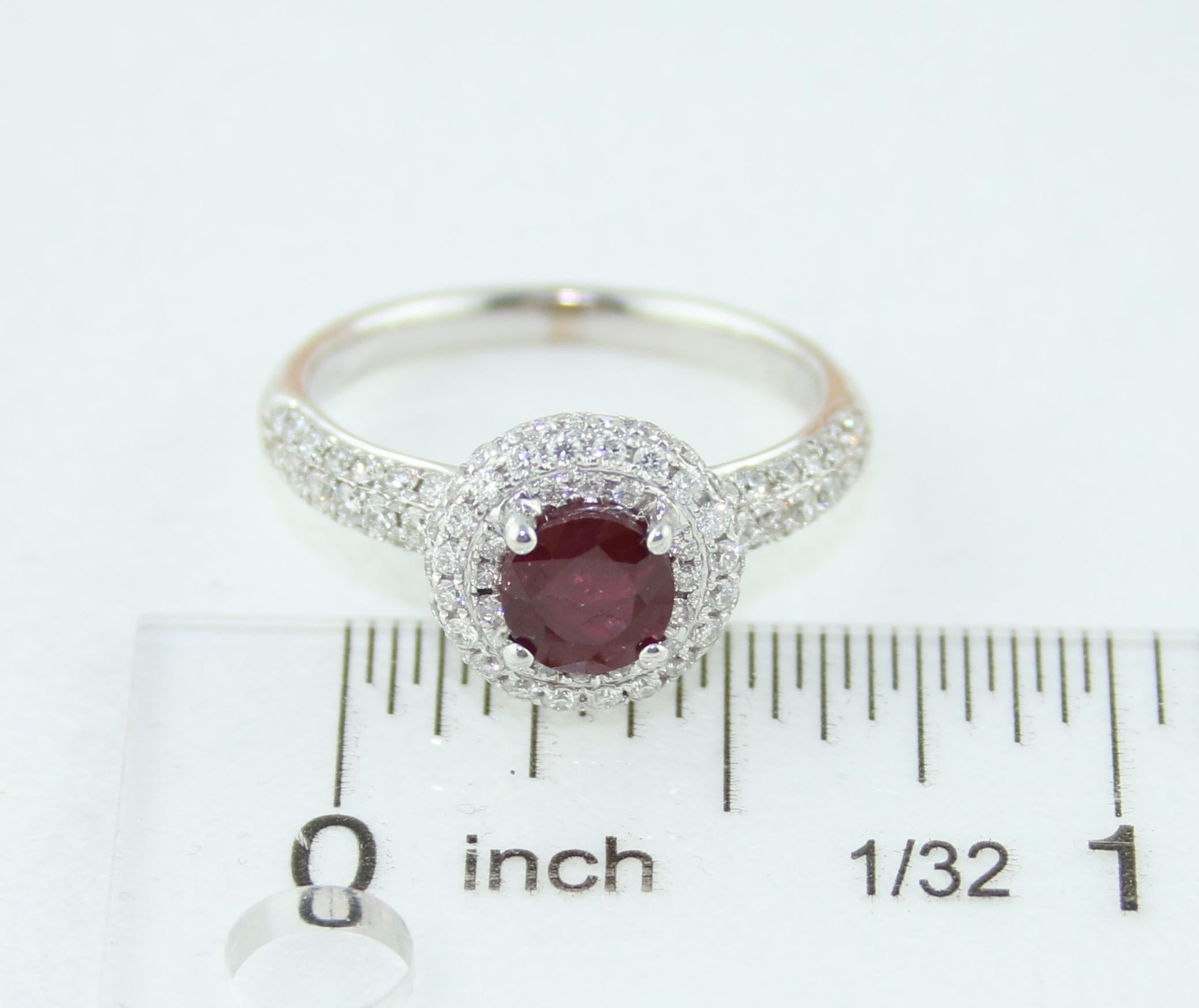 AGL Certified 0.89 Carat Round Ruby Diamond Gold Pave Ring For Sale 1