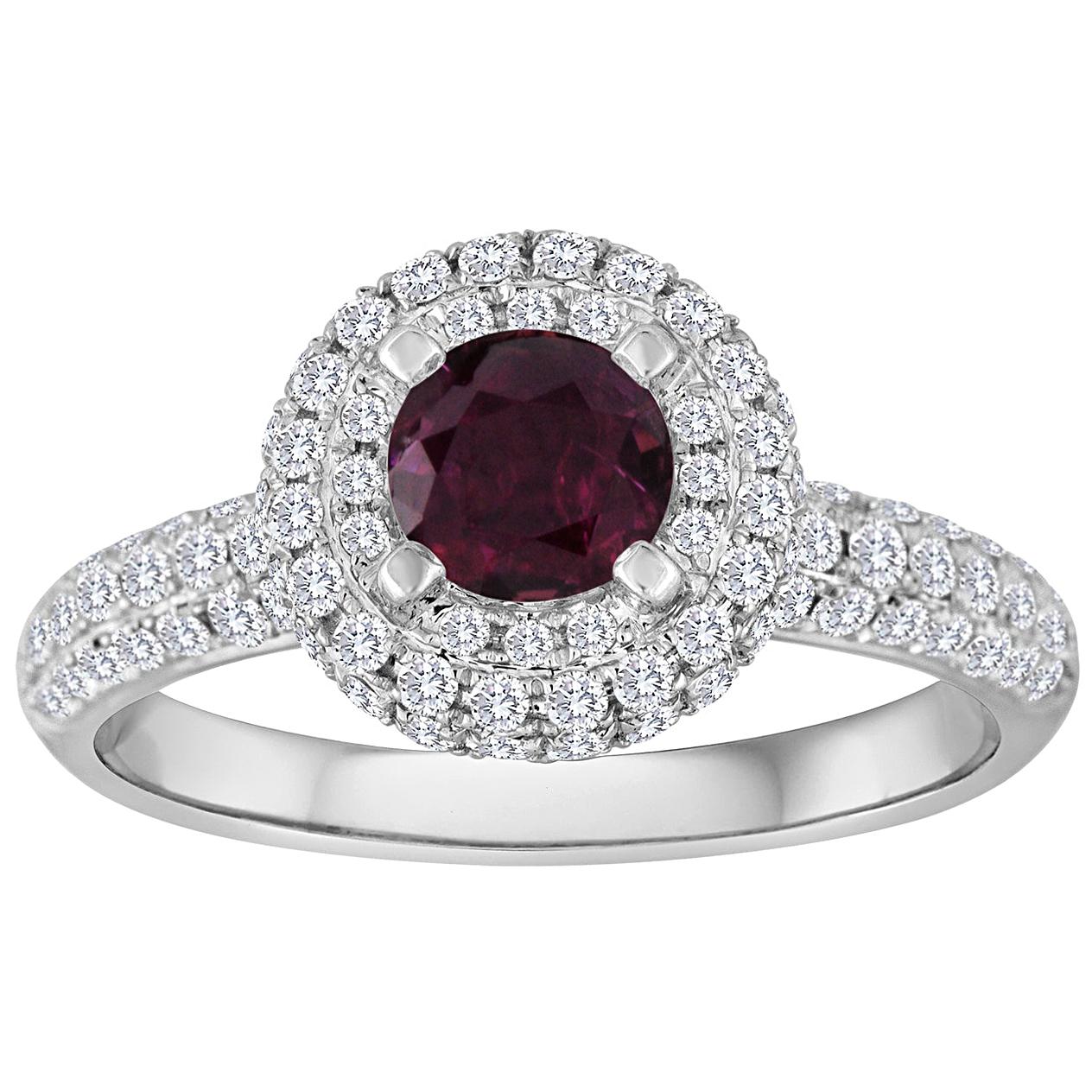 AGL Certified 0.89 Carat Round Ruby Diamond Gold Pave Ring For Sale