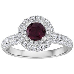 Bague en or pavée de diamants et de rubis ronds de 0,89 carat certifiés AGL