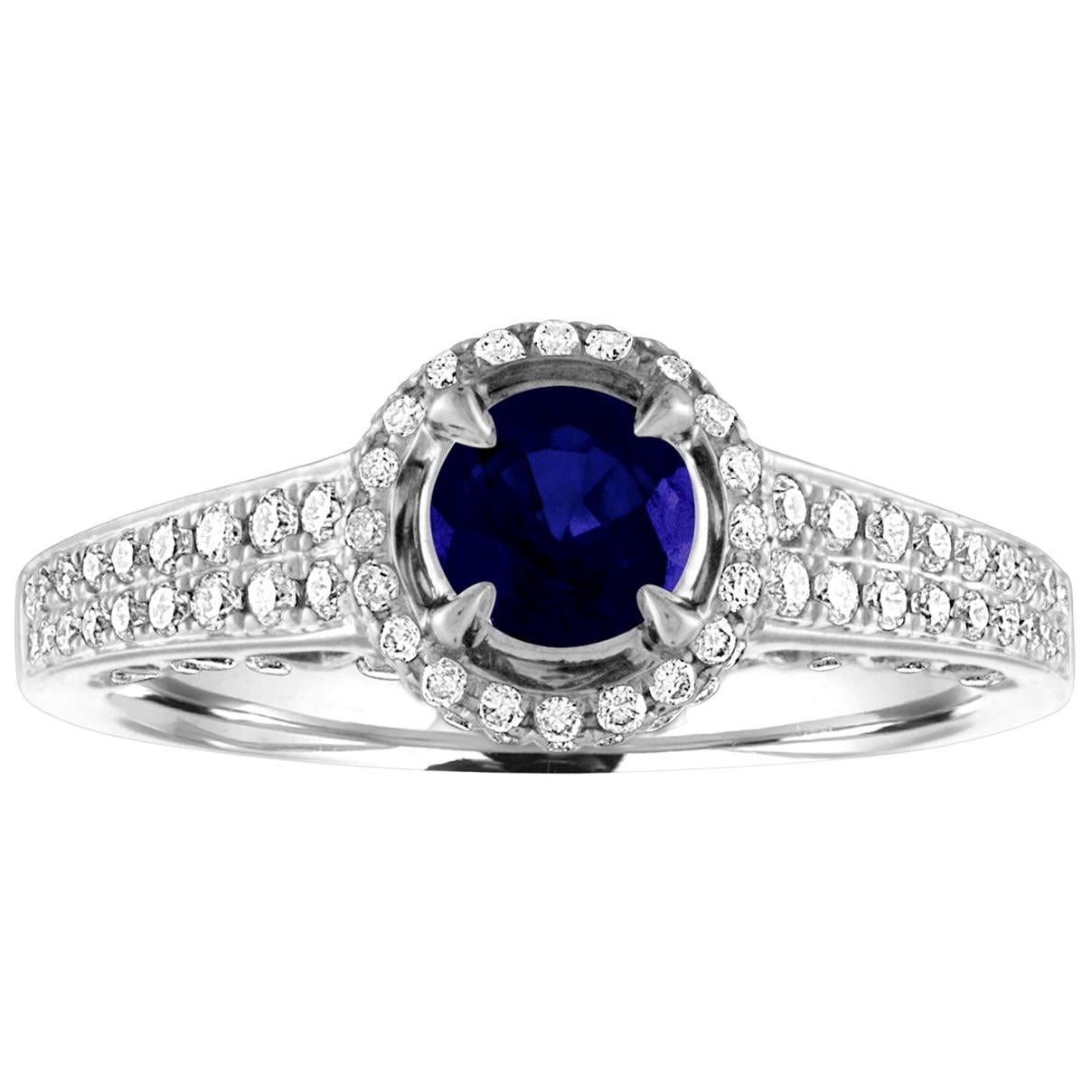 AGL Certified 0.91 Carat Round Sapphire Diamond Gold Ring For Sale