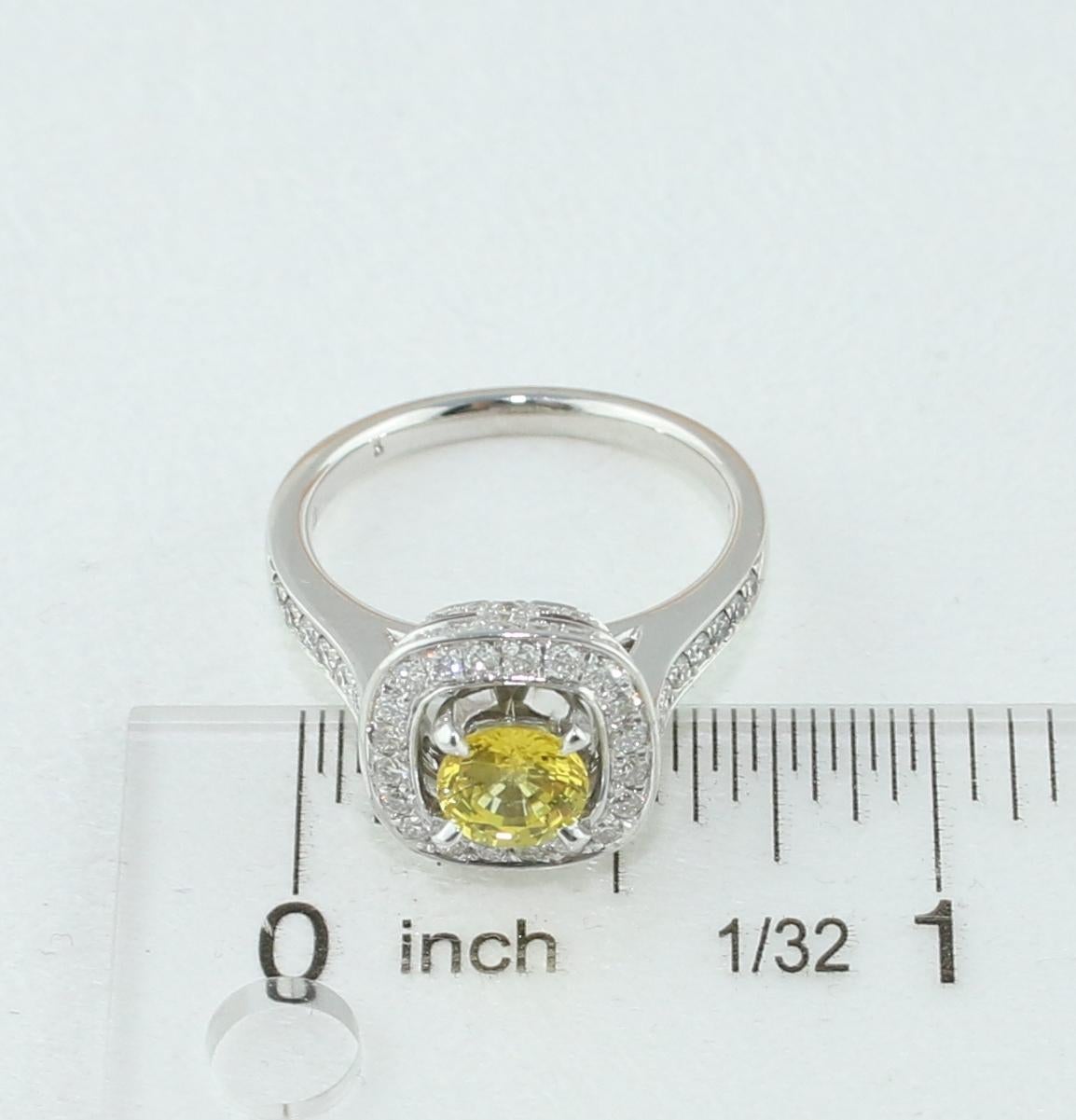 AGL Certified 0.92 Carat Round Yellow Sapphire Diamond Gold Ring For Sale 4