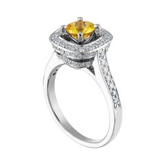 AGL Certified 0.92 Carat Round Yellow Sapphire Diamond Gold Ring