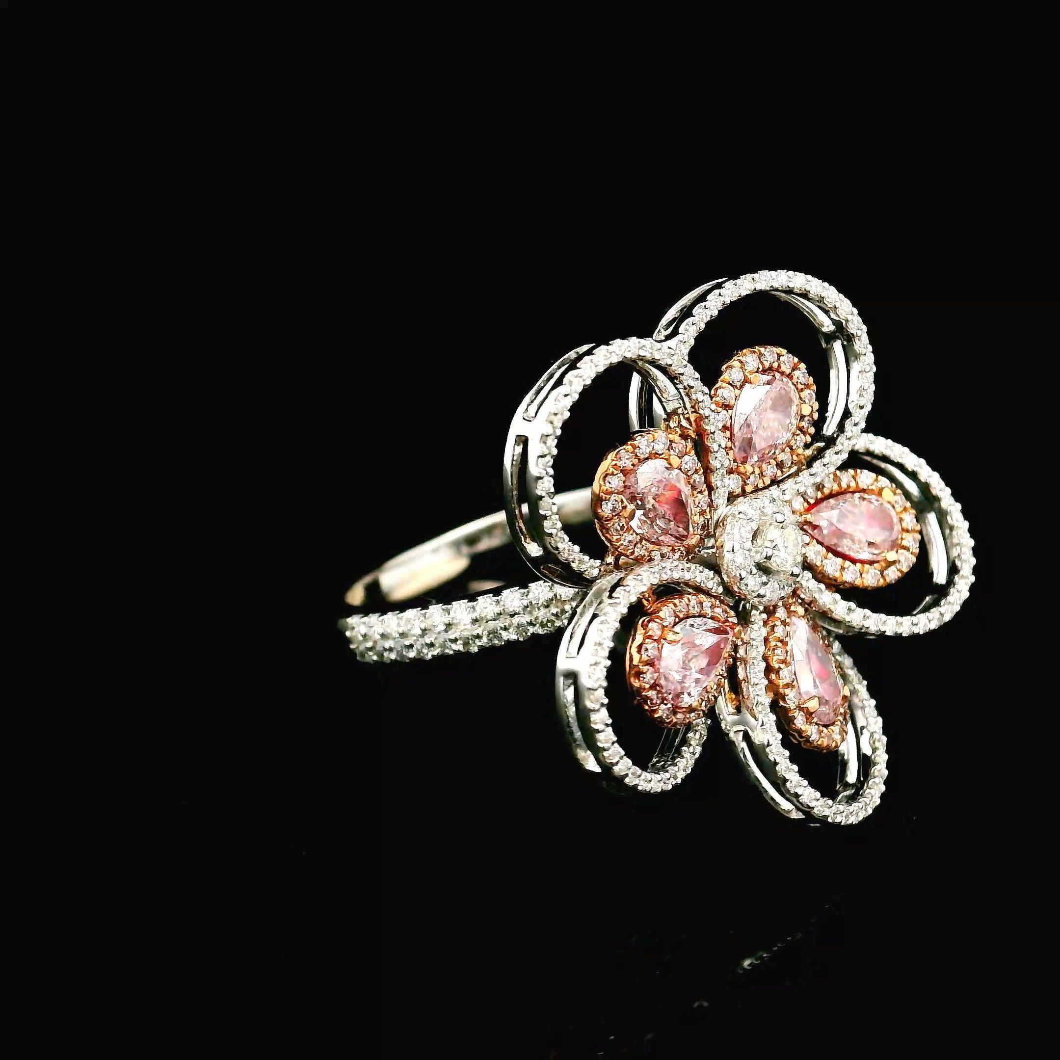 Pear Cut AGL Certified 0.950 Carat Fancy Pink VS Clarity Diamond Ring For Sale
