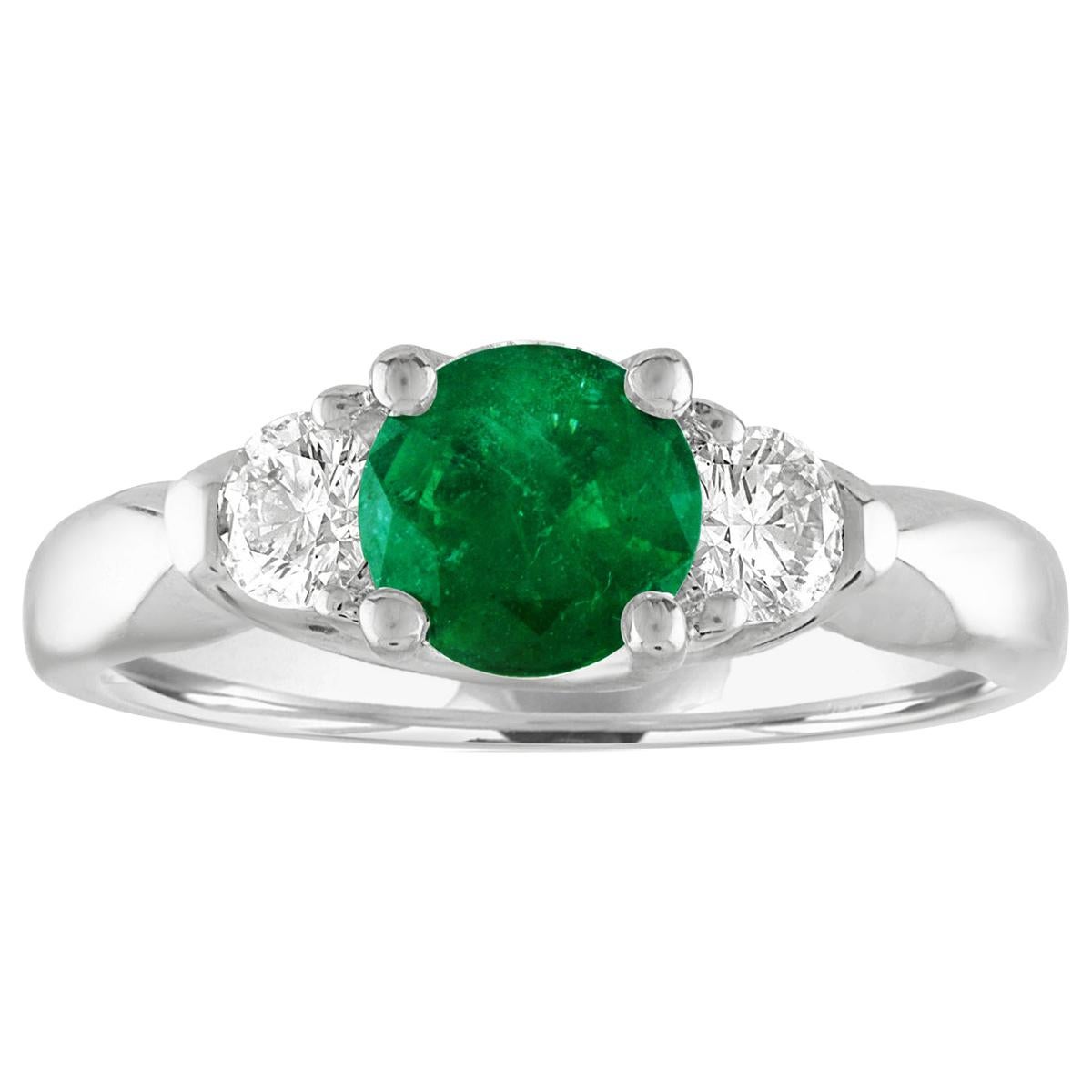AGL Certified 0.96 Carat Emerald Three-Stone Diamond Gold Ring For Sale