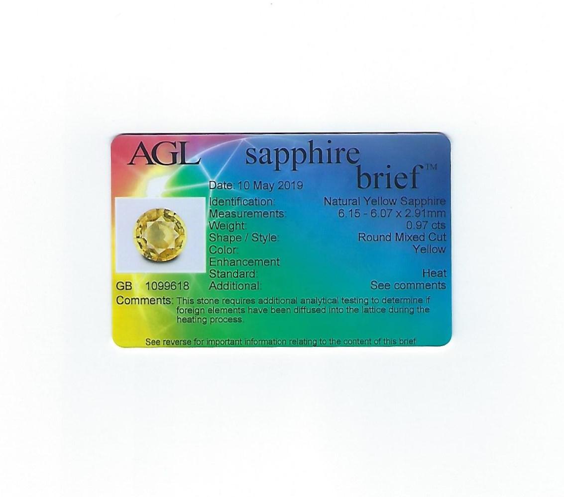 AGL Certified 0.97 Carat Yellow Sapphire Diamond Gold Milgrain Filigree Ring For Sale 4