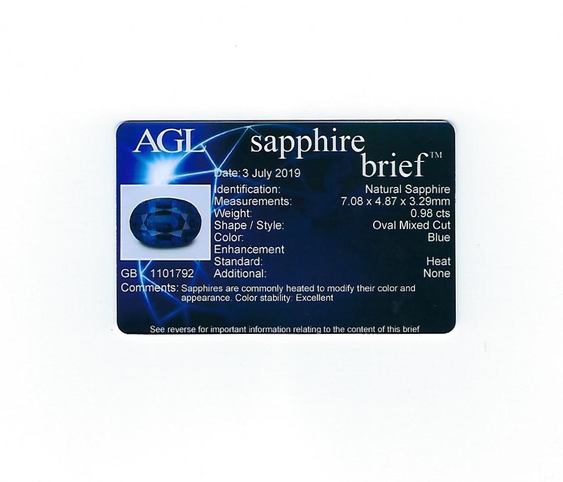 Goldring, AGL-zertifizierter 0,98 Karat ovaler blauer Saphir, Diamant im Angebot 5