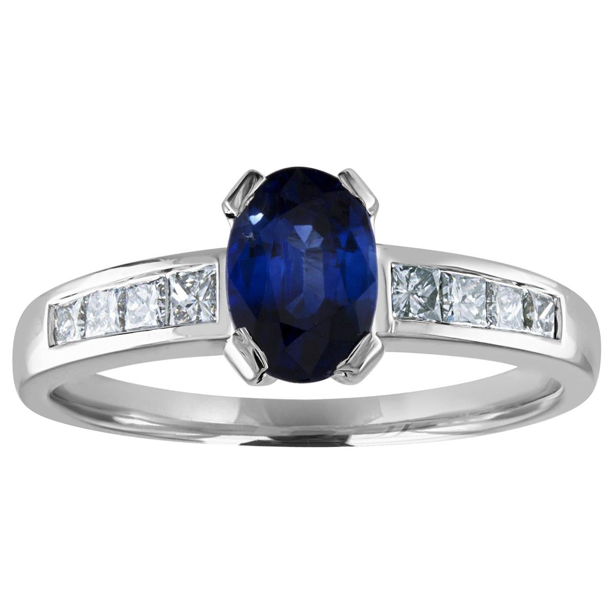 AGL Certified 0.98 Carat Oval Blue Sapphire Diamond Gold Ring