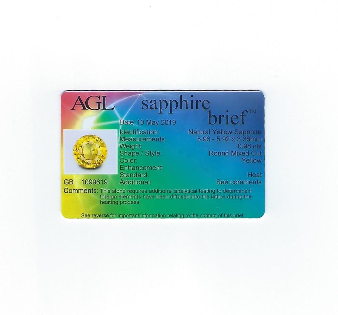 Goldring, AGL-zertifizierter 0.98 Karat runder gelber Saphir und Diamant im Angebot 5