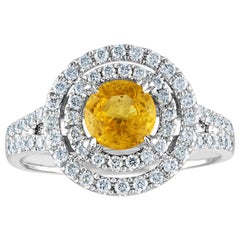 Bague en or avec saphir jaune rond de 0.98 carat et diamant, certifiée AGL