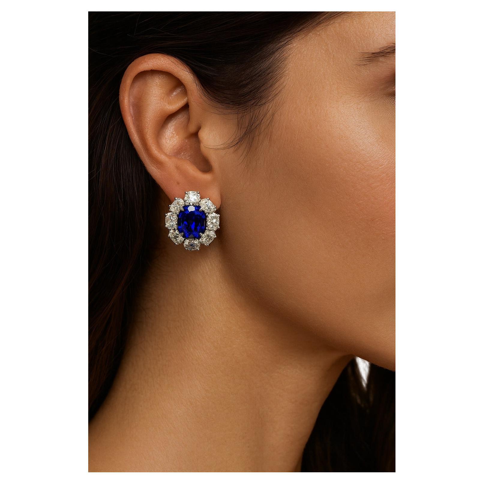 AGL-zertifizierte 10 Karat handgefertigte Platin Ceylon Saphir und Diamant  Ohrringe
