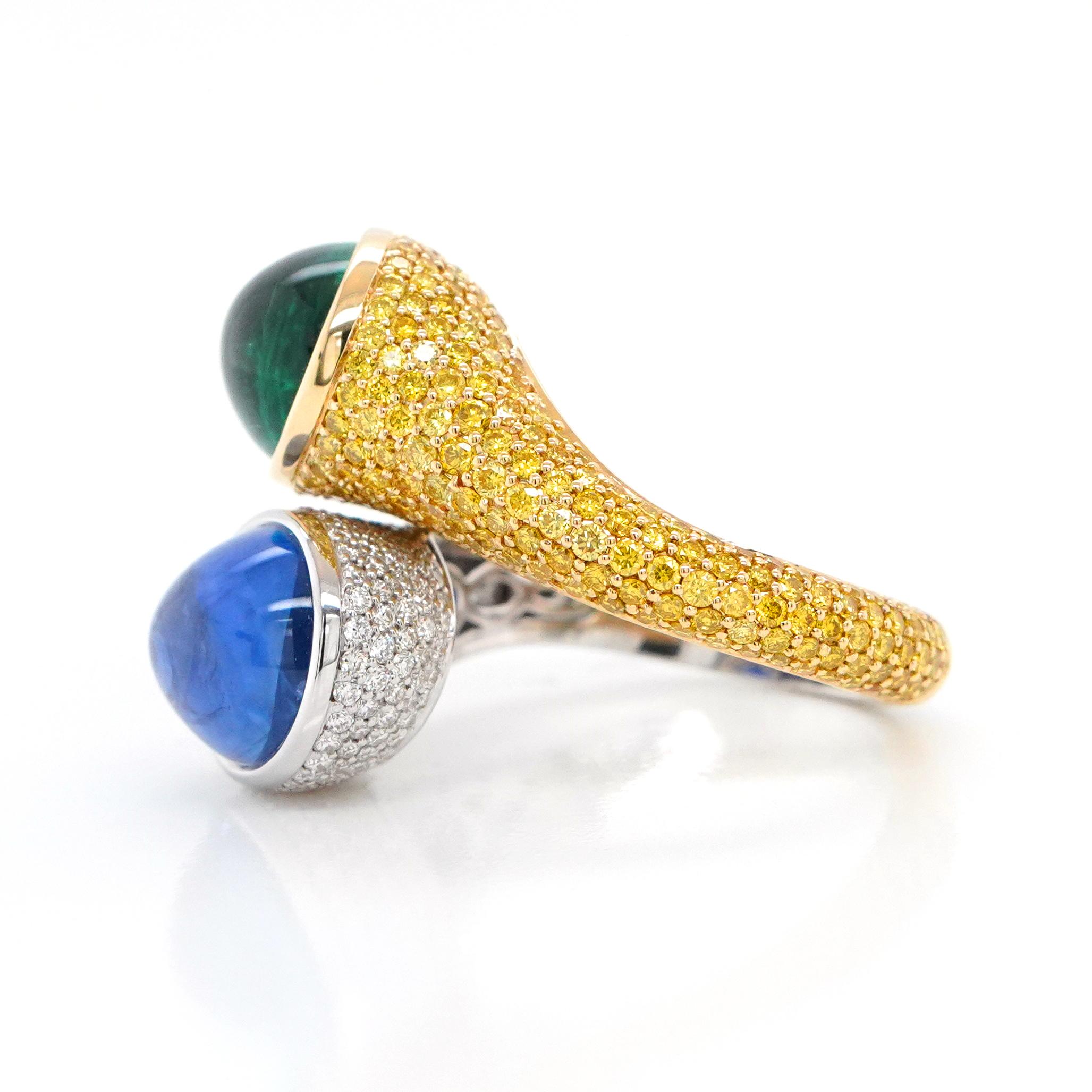 AGL zertifizierter 10 Karat Saphir Sri Lanka unbehandelter CDC Smaragd-Diamant-Ring, CDC Smaragd-Diamantring (Cabochon) im Angebot