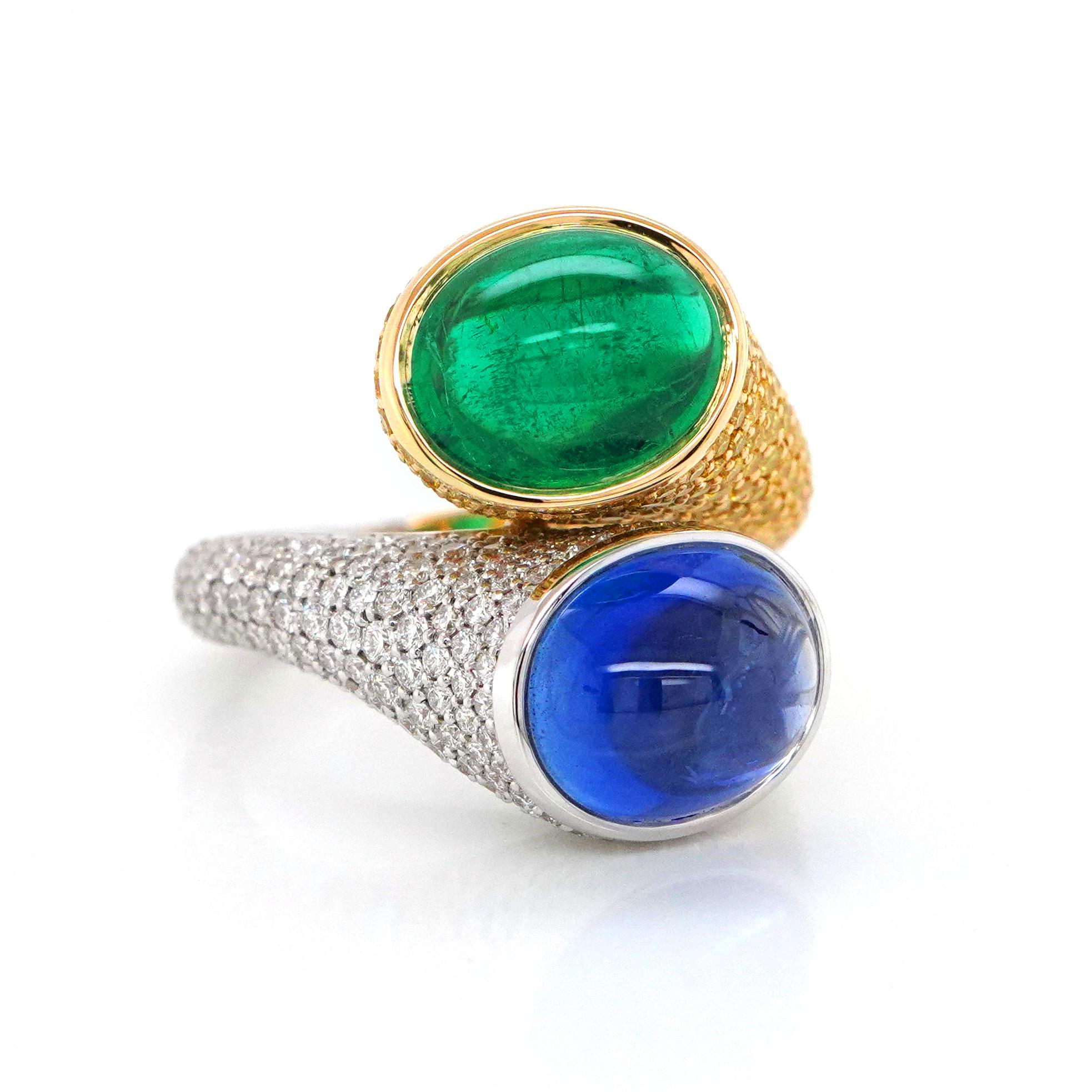 AGL zertifizierter 10 Karat Saphir Sri Lanka unbehandelter CDC Smaragd-Diamant-Ring, CDC Smaragd-Diamantring im Angebot 1