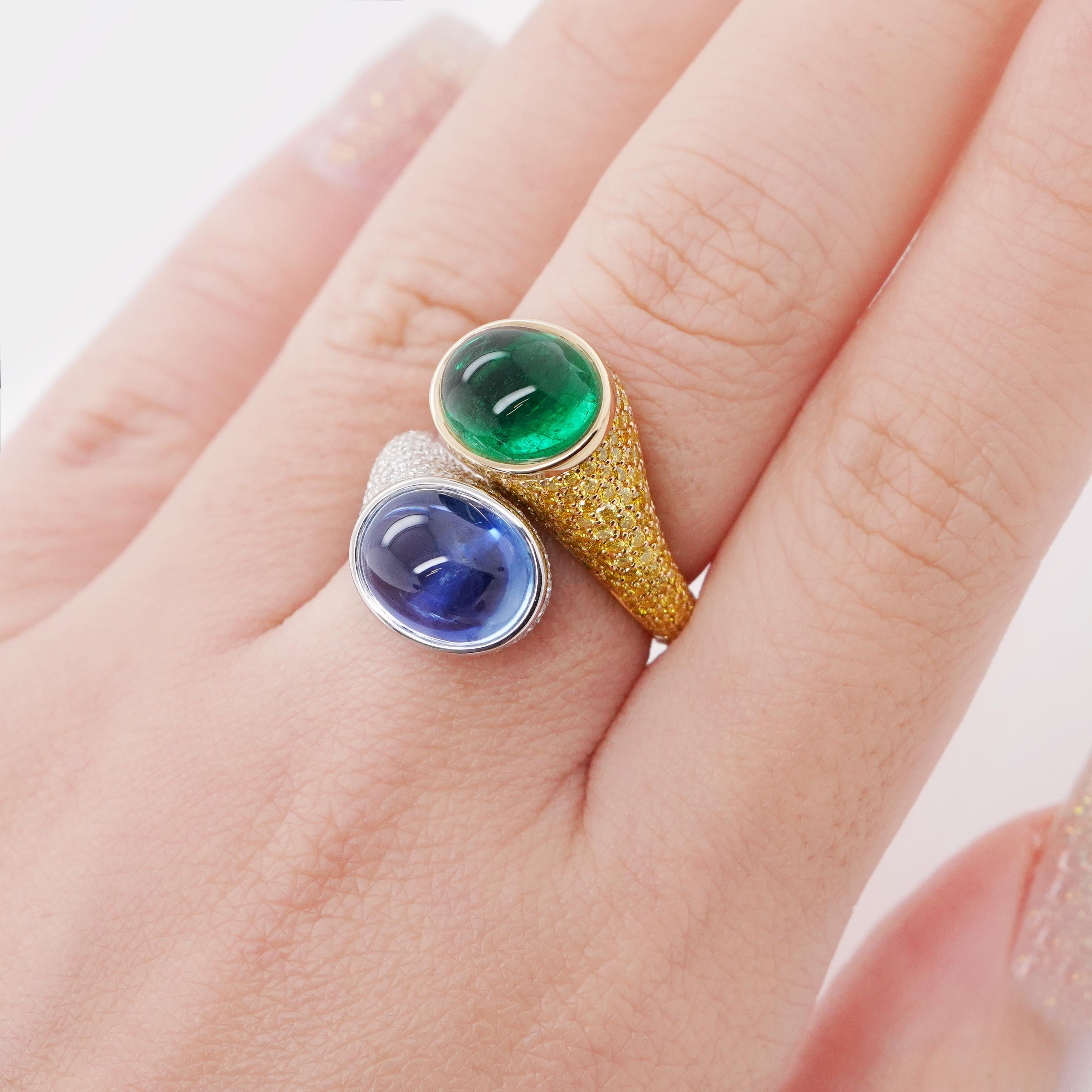 AGL certified 10 carat Sapphire Sri Lanka Unheated Emerald Diamond Ring In New Condition For Sale In Yorba Linda, CA