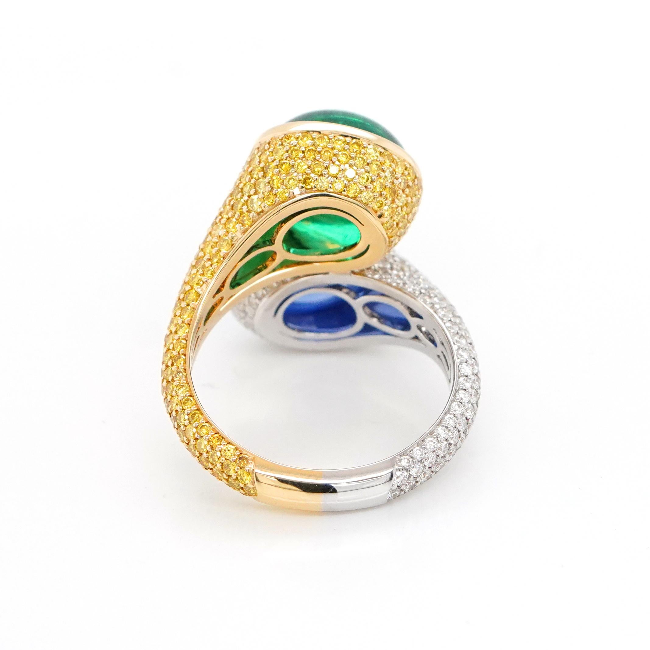 Women's or Men's AGL certified 10 carat Sapphire Sri Lanka Unheated Emerald Diamond Ring For Sale