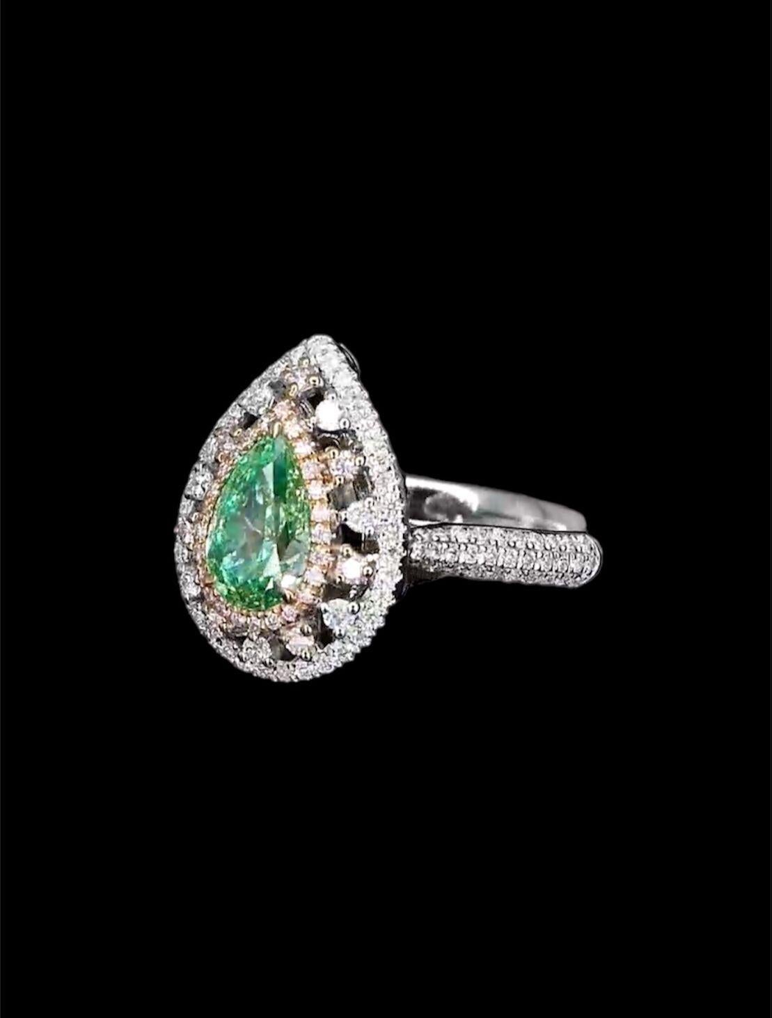 AGL Certified 1.00 Carat Fancy Green Diamond Ring VS Clarity For Sale 8