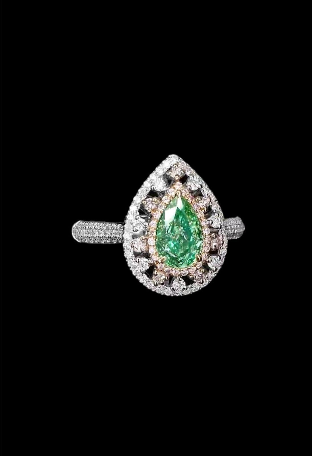 **100% NATURAL FANCY COLOUR DIAMOND JEWELRY**

✪ Jewelry Details ✪

♦ MAIN STONE DETAILS

➛ Stone Shape: Pear
➛ Stone Color: Fancy Green
➛ Stone Clarity: VS
➛ Stone Weight: 1.00 carats
➛ AGL Certified 

♦ SIDE STONE DETAILS

➛ Side white diamonds -