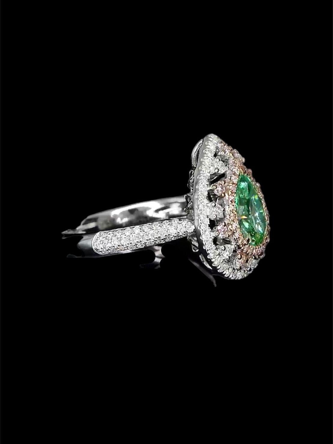 AGL Certified 1.00 Carat Fancy Green Diamond Ring VS Clarity For Sale 1