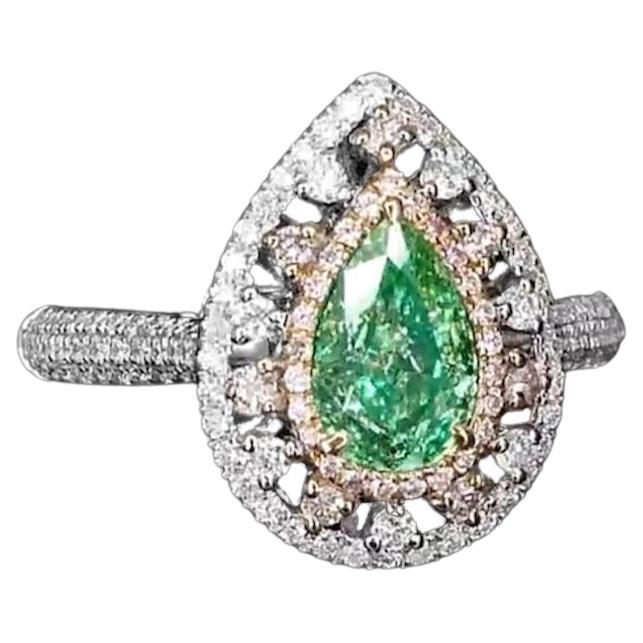 AGL Certified 1.00 Carat Fancy Green Diamond Ring VS Clarity For Sale