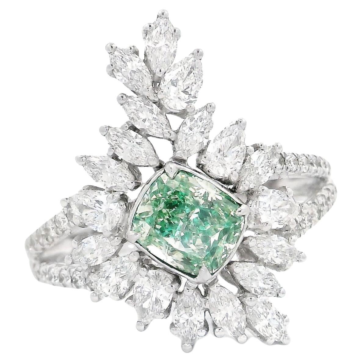 AGL Certified 1.00 Carat Fancy Green SI Clarity Diamond Ring