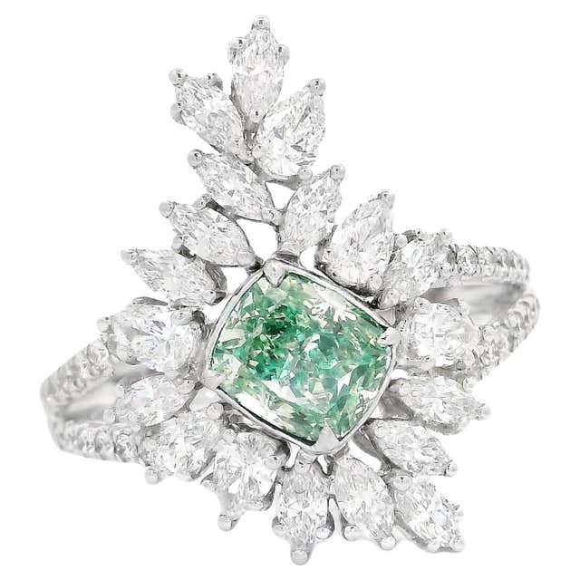 AGL Certified 1.01 Carat Fancy Green SI Clarity Diamond Ring For Sale ...