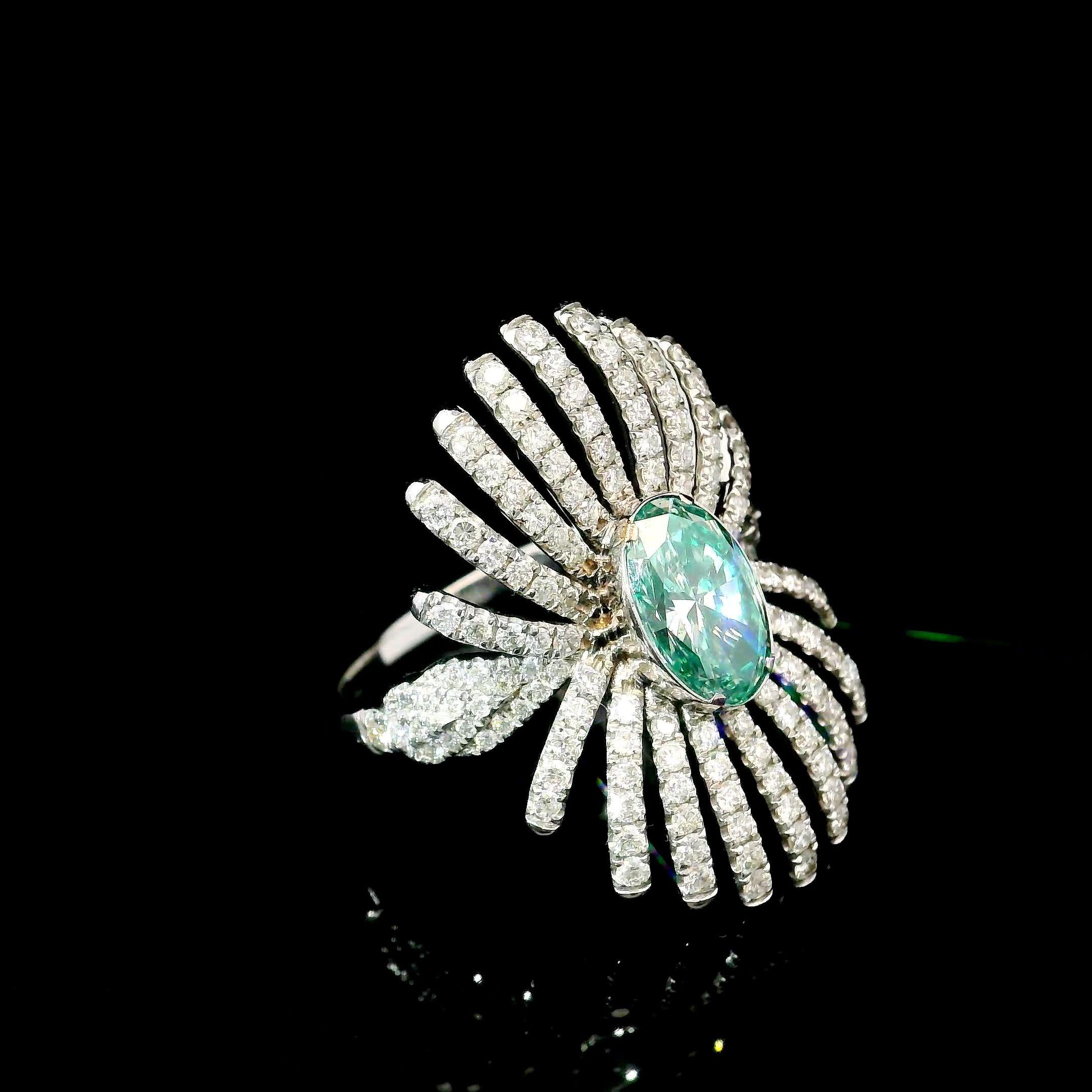Taglio ovale Anello con diamante certificato AGL da 1.00 carati, di colore verde e di chiarezza VS in vendita