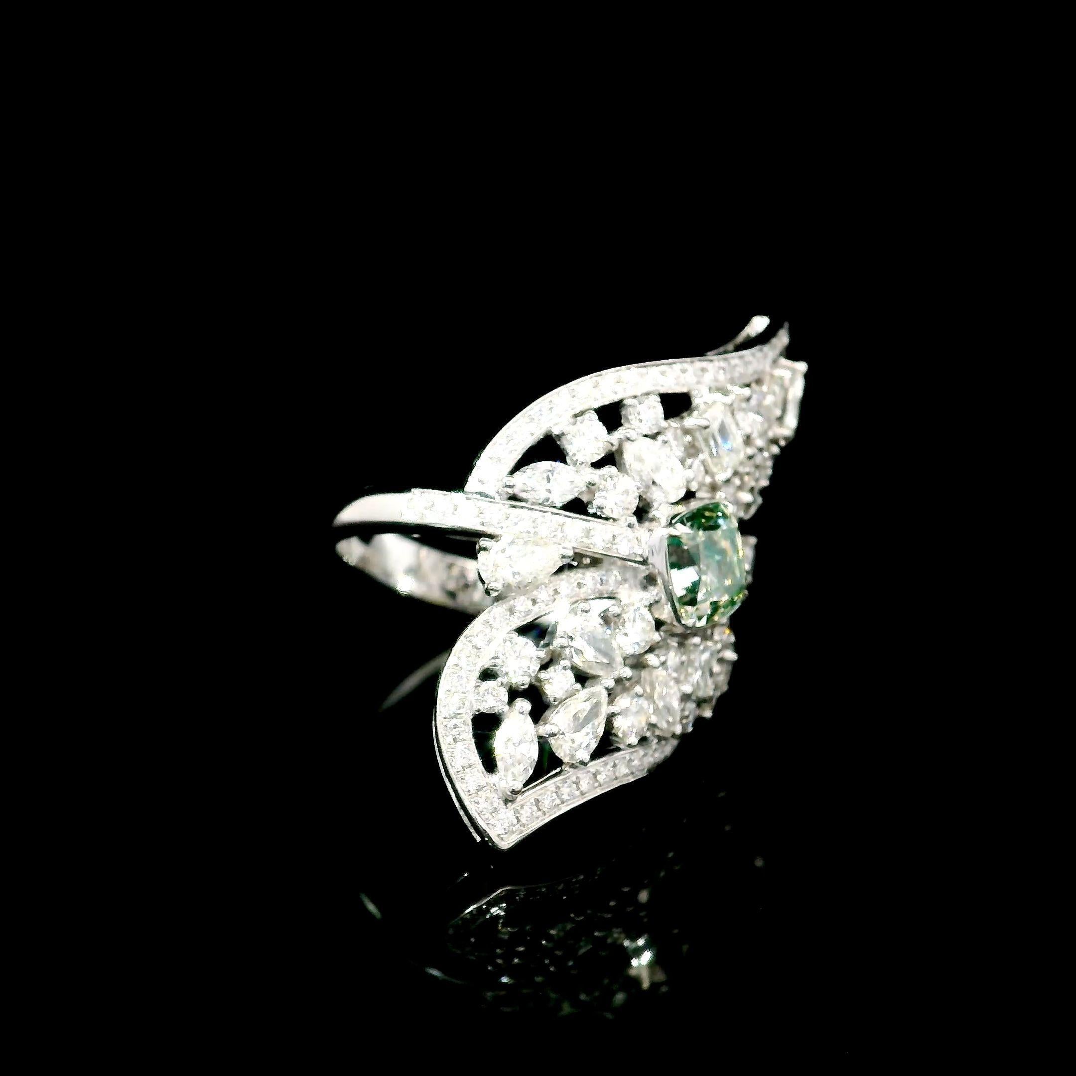 Cushion Cut AGL Certified 1.00 Carat Fancy Green VS Clarity Diamond Ring For Sale