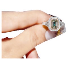 Bague avec diamant émeraude vert clair fantaisie certifié AGL de 1,00 carat  Engagement 