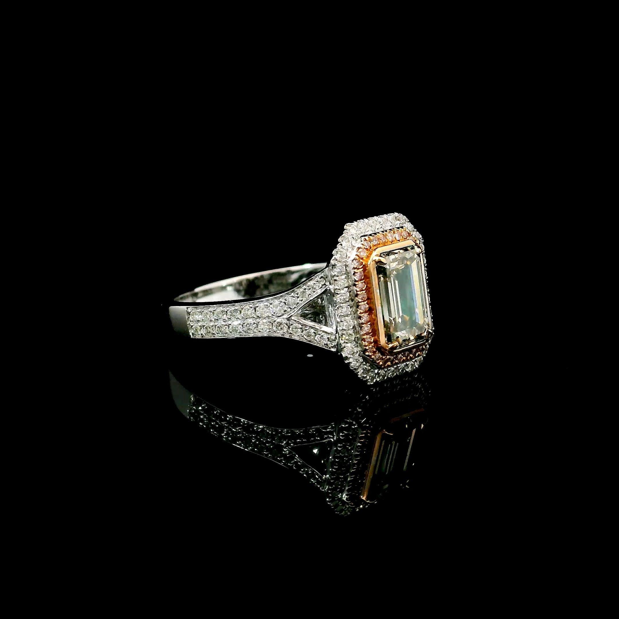Emerald Cut AGL Certified 1.00 Carat Fancy Light Green VS Clarity Diamond Ring For Sale