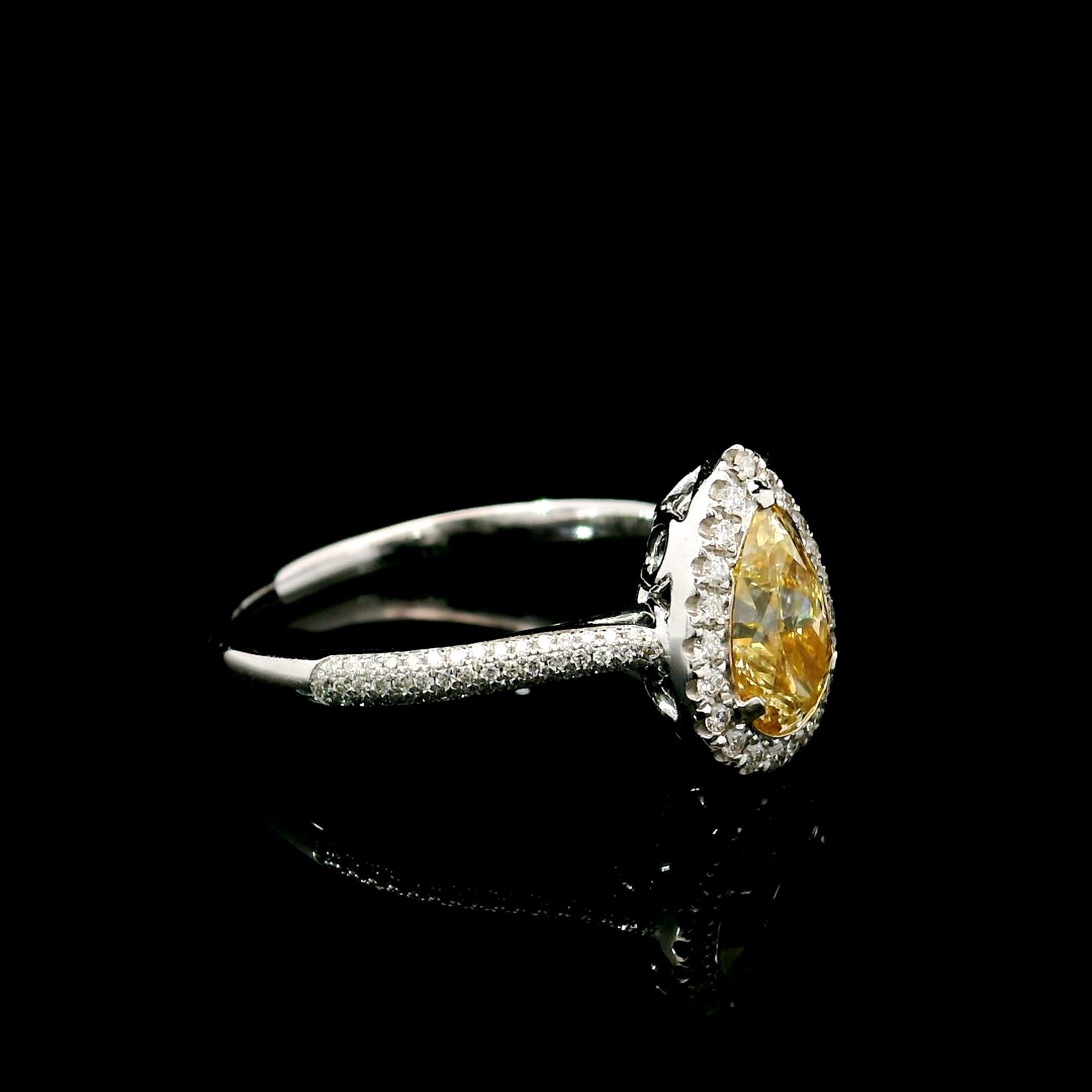 Pear Cut AGL Certified 1.00 Carat Fancy Yellow VS Clarity Diamond Ring