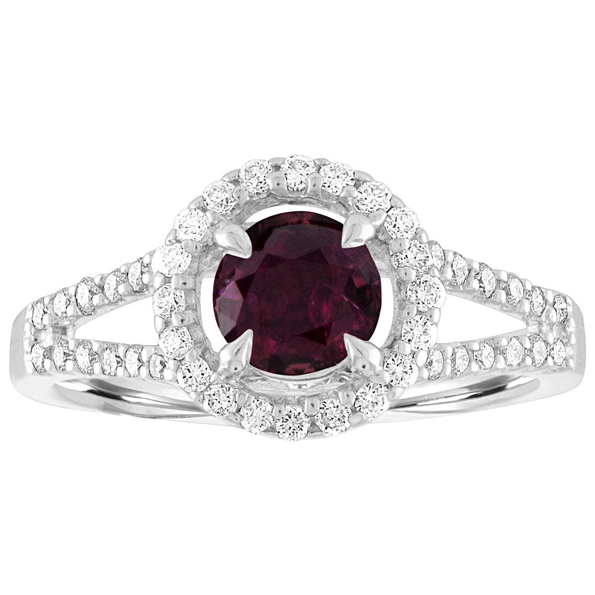 AGL Certified 1.00 Carat Round Ruby Diamond Gold Ring For Sale