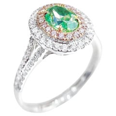 AGL Certified 1.00 Green Diamond 18K Gold Ring with Diamonds