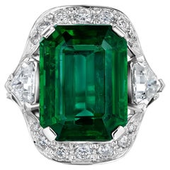 AGL Certified 10.08 Carat Emerald and 2.30 Carat Diamond Ring