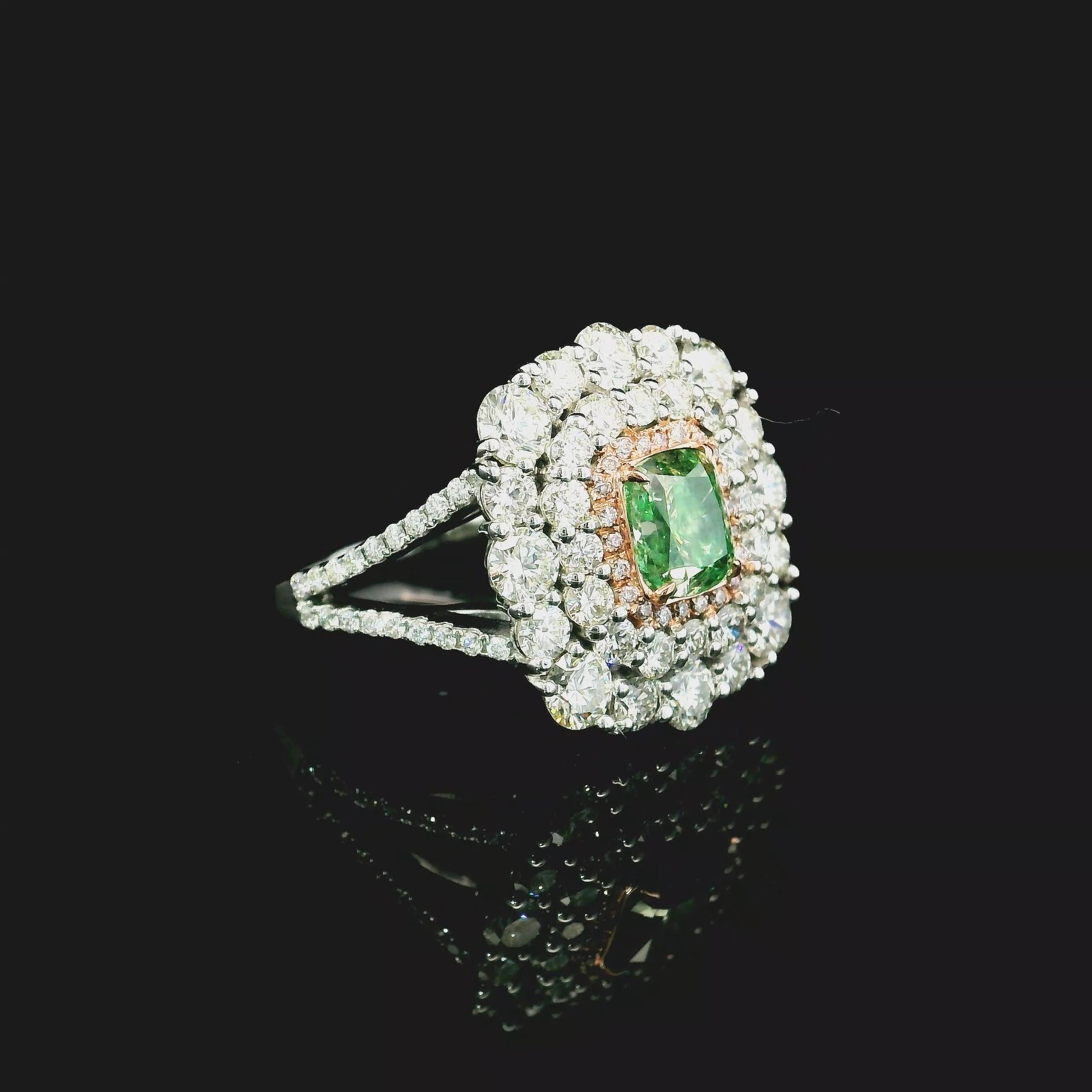 AGL-zertifizierter 1.01 Karat Fancy Grüner SI Reinheit Diamantring mit Reinheit (Kissenschliff) im Angebot