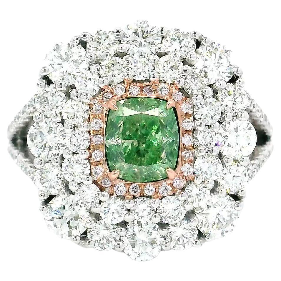 AGL-zertifizierter 1.01 Karat Fancy Grüner SI Reinheit Diamantring mit Reinheit im Angebot