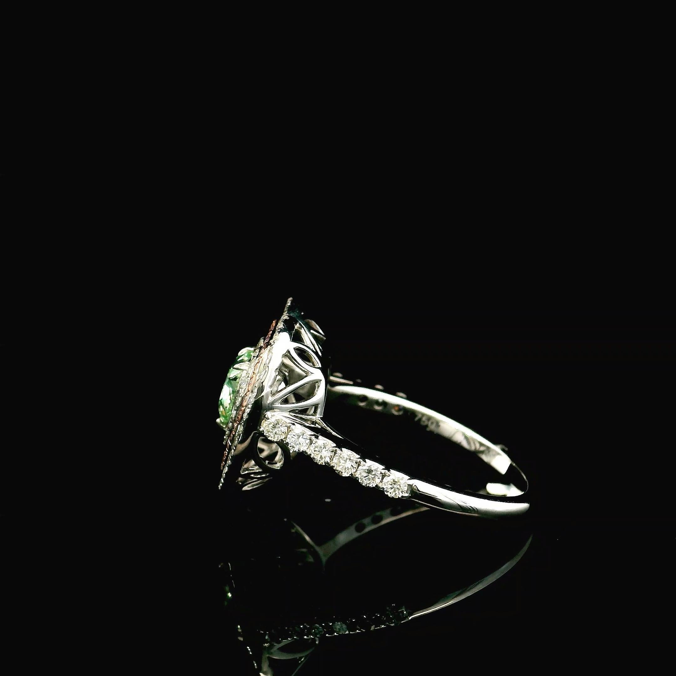 da uomo o donna Anello con diamante certificato AGL da 1.01 carati, di colore verde e di chiarezza VS in vendita