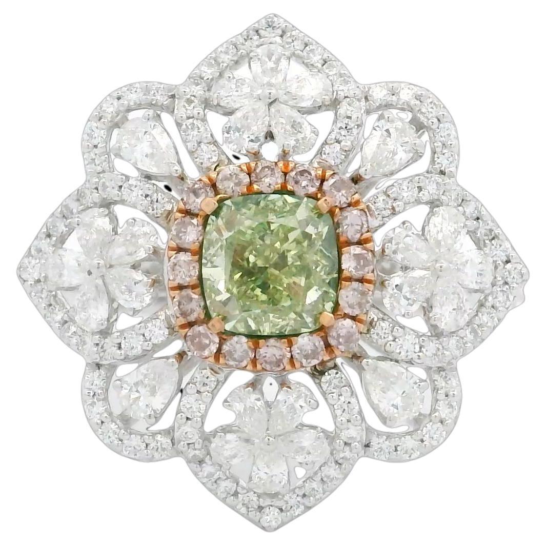 AGL Certified 1.01 Carat Fancy Green VS1 Clarity Diamond Ring