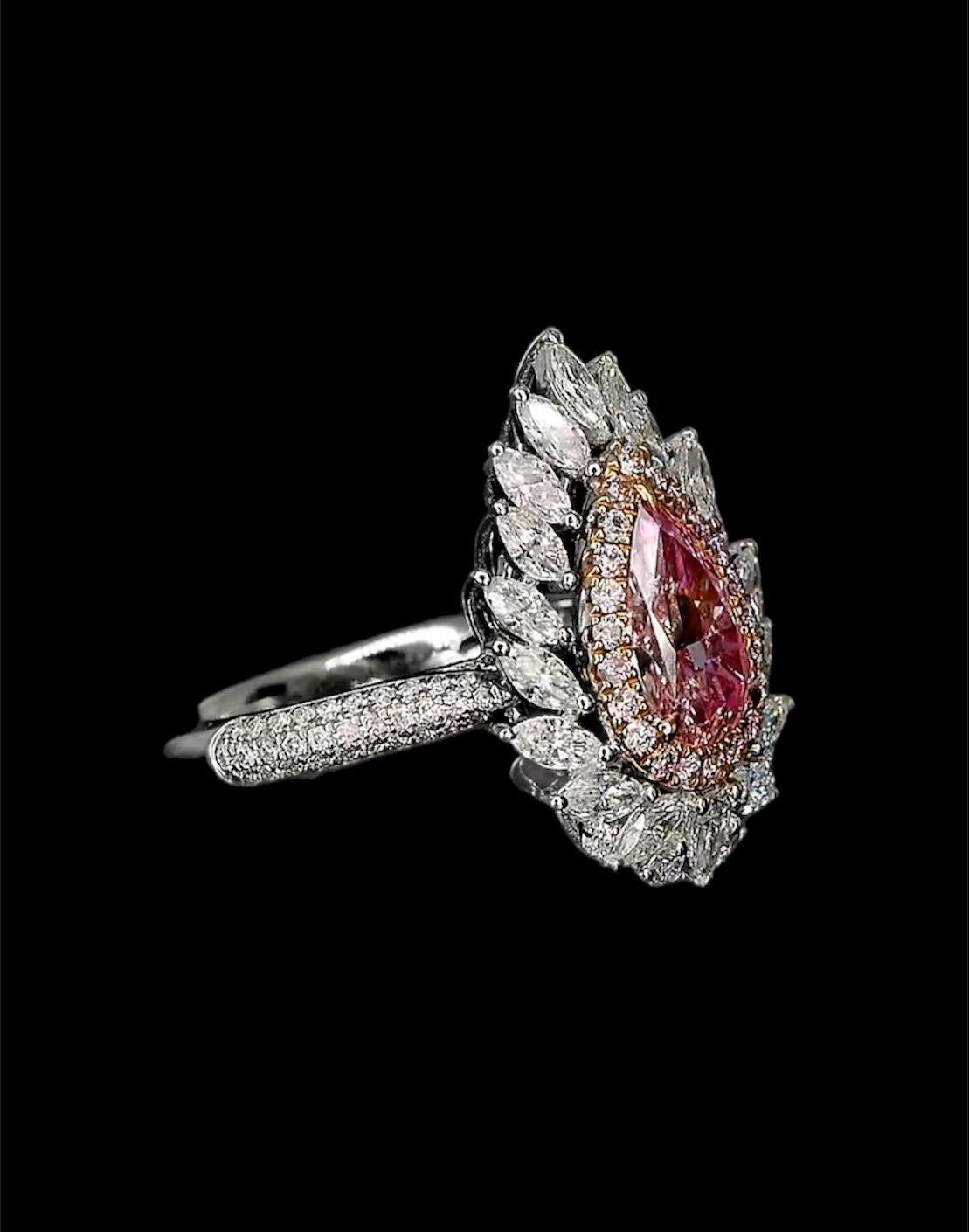 Women's AGL Certified 1.01 Carat Fancy Pink Diamond Ring SI Clarity For Sale