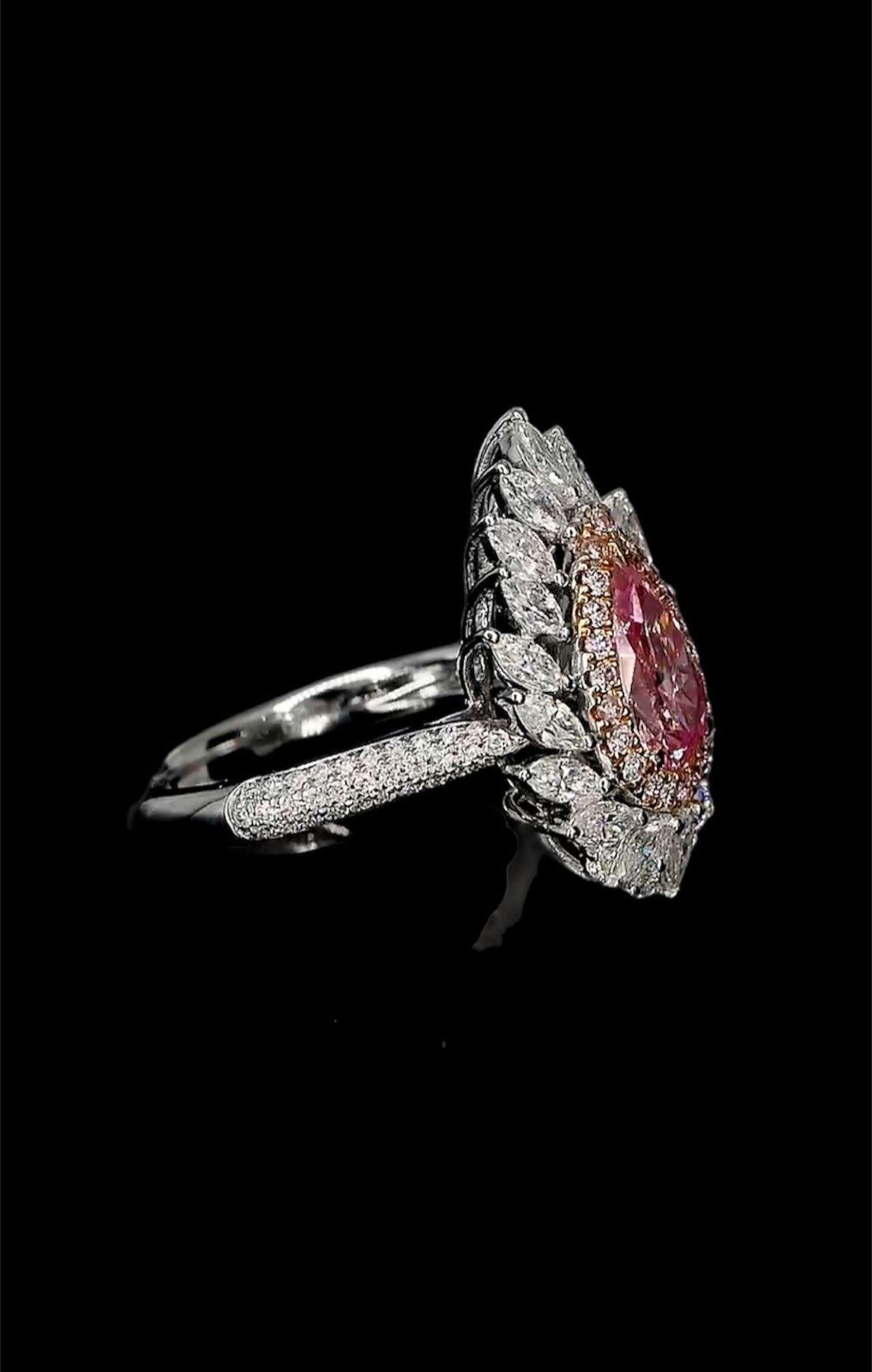 AGL Certified 1.01 Carat Fancy Pink Diamond Ring SI Clarity For Sale 1