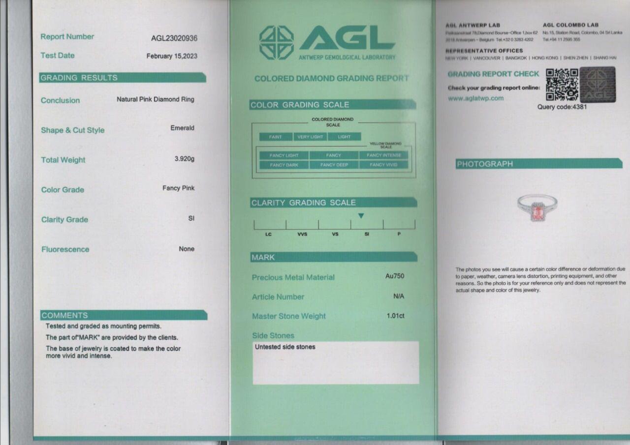 AGL Certified 1.01 Carat Fancy Pink SI Clarity Diamond 3