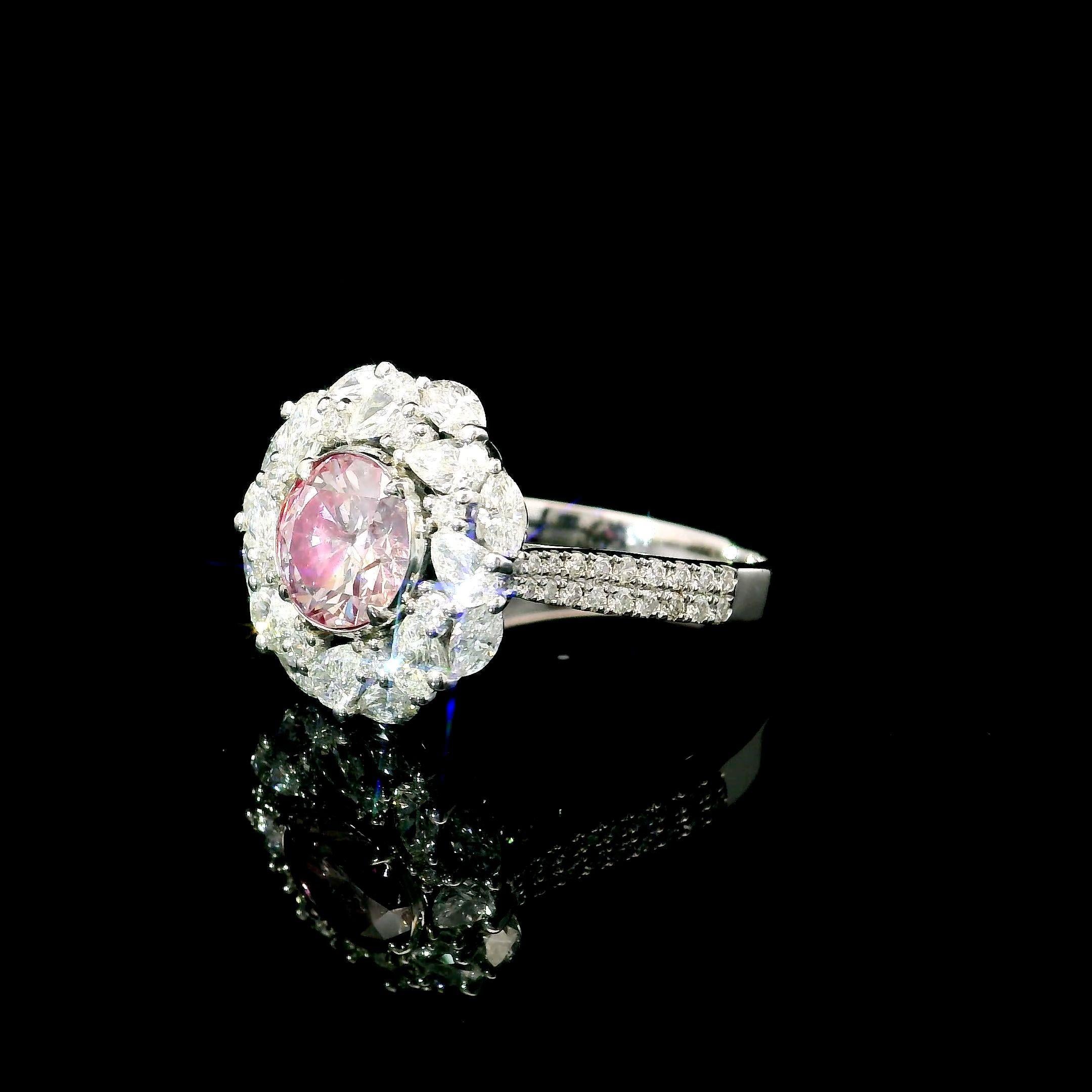 Round Cut AGL Certified 1.01 Carat Light Pink Diamond Ring For Sale