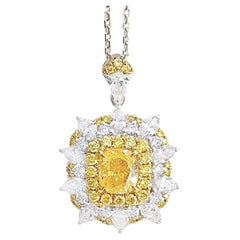 AGL Certified 1.01 CT Cushion-Cut Yellow Diamond & Diamond Pendant Necklace
